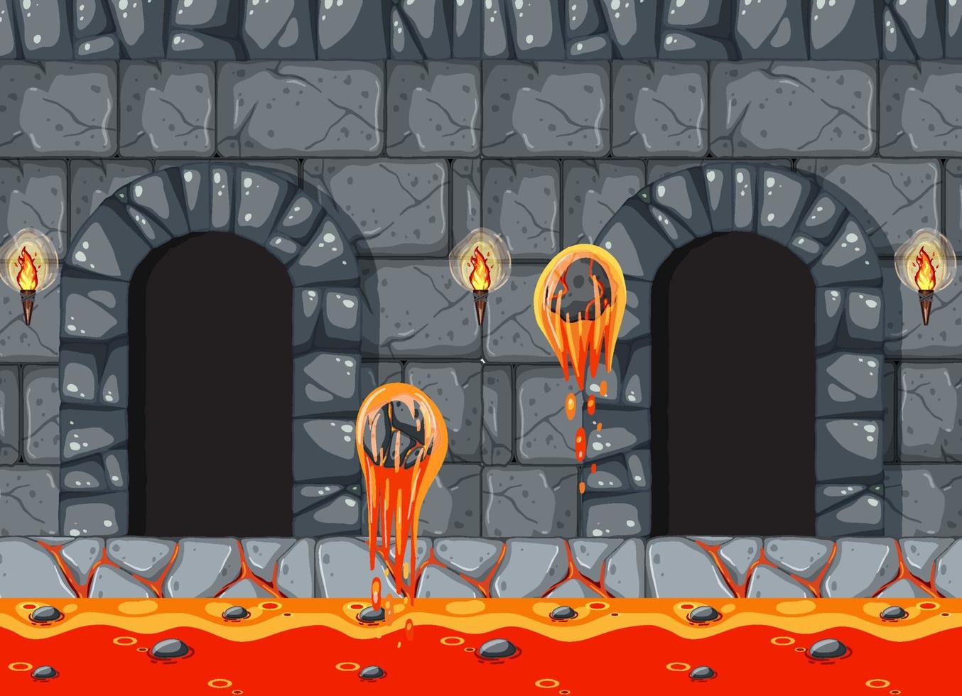 modelo de jogo de plataforma de caverna de lava vetor