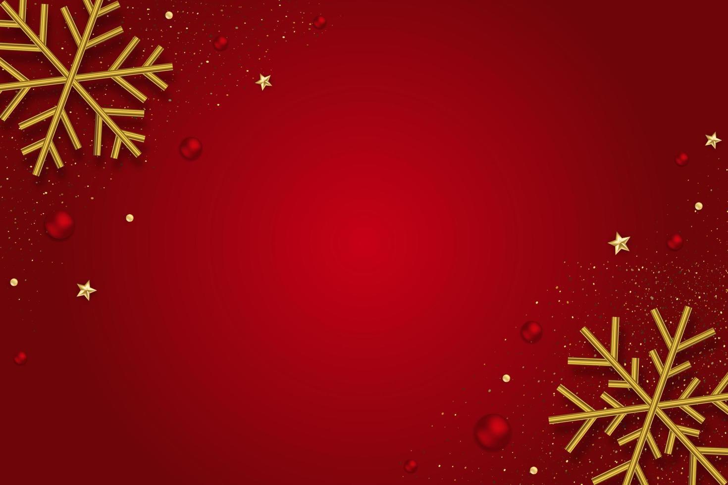 fundo de Natal com flocos de neve 3d de ouro sobre fundo vermelho. vetor