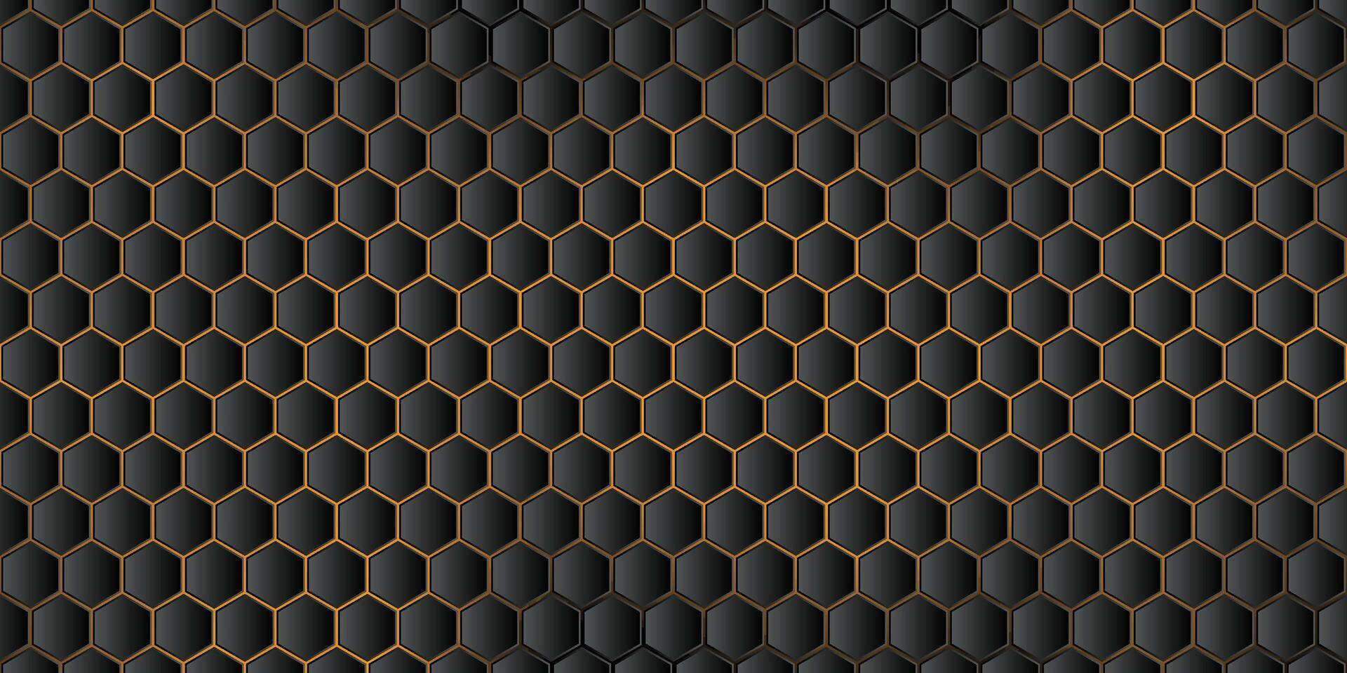 hexagonal Preto fundo com laranja luz vetor