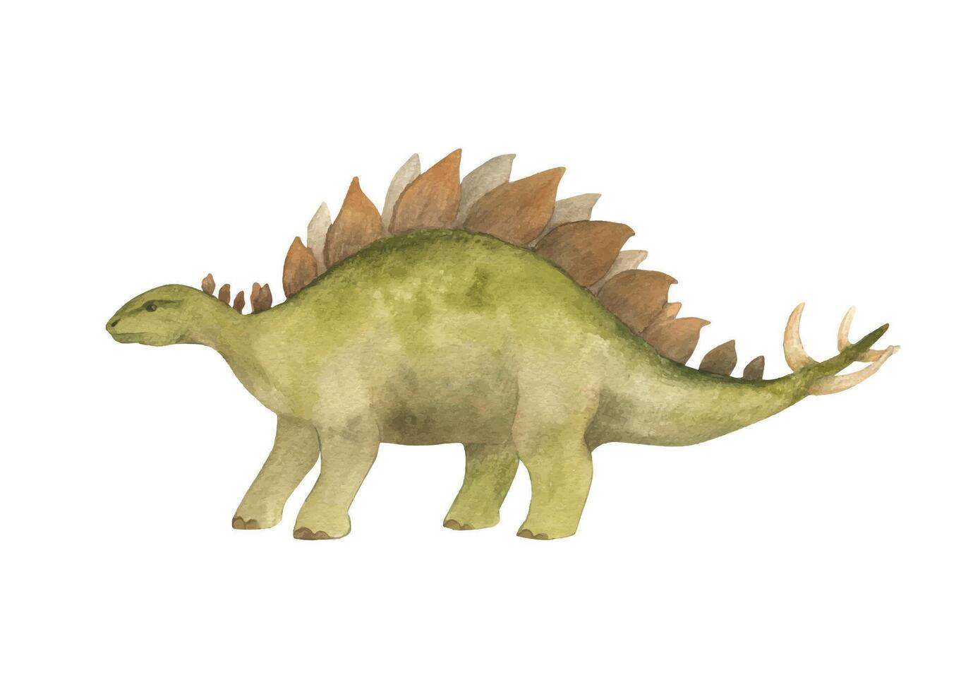aguarela ilustração do uma dinossauro estegossauro, aguarela textura, feito à mão, isolado. para crianças quarto decoração, poster, convite vetor