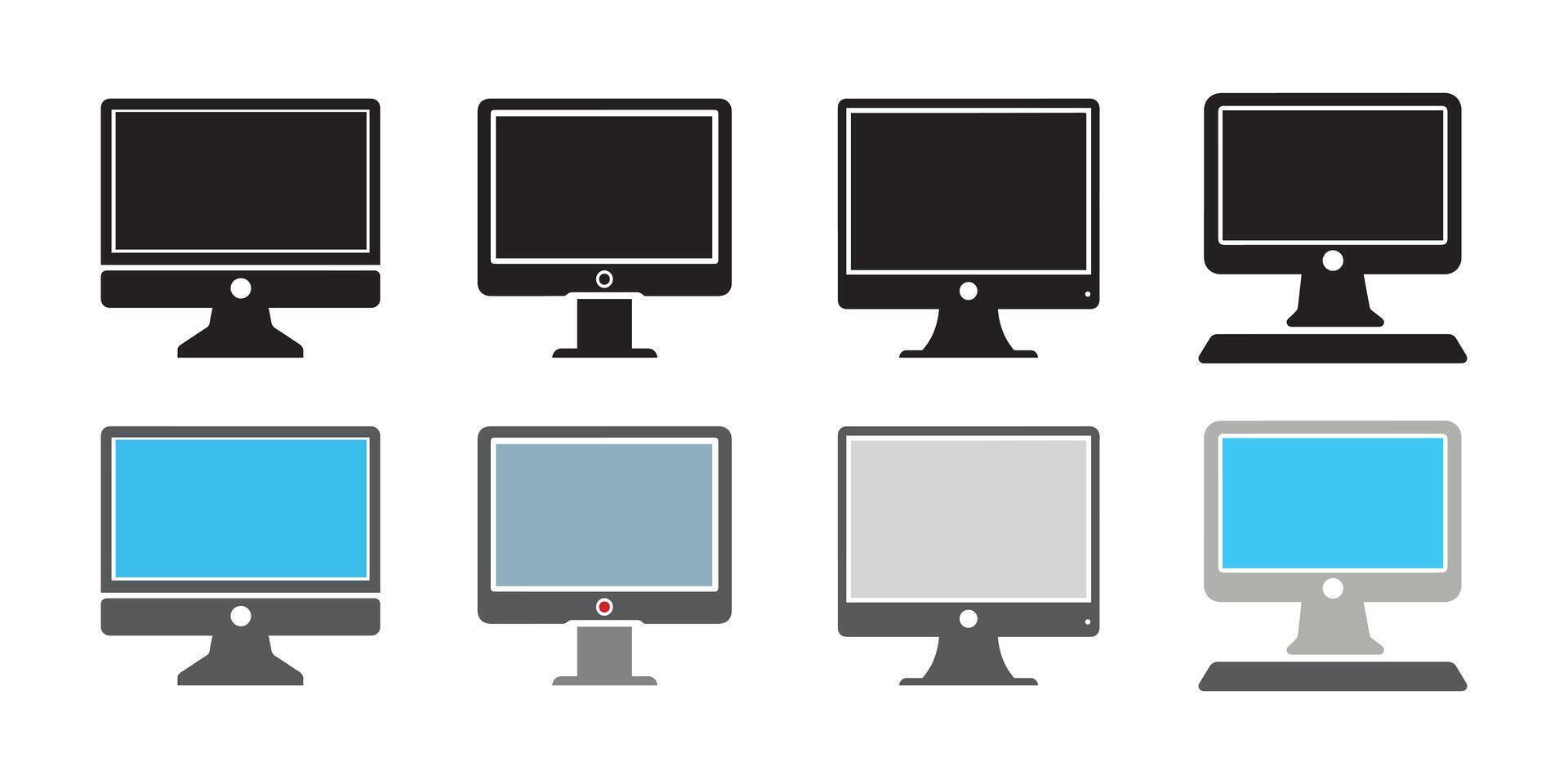 conjunto do computador monitor ícones. vetor ilustração dentro plano e glifo estilo