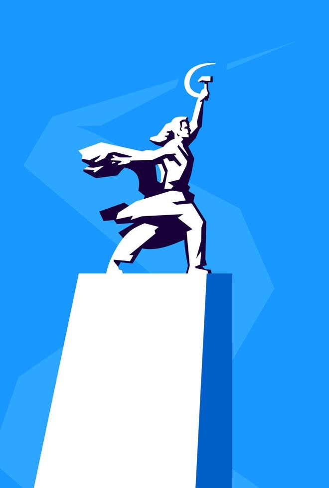 ilustração do trabalhador do monumento e da menina da fazenda coletiva. vetor. monumento, um símbolo das conquistas do povo soviético. foice e martelo nas mãos. um dos símbolos de Moscou. vetor