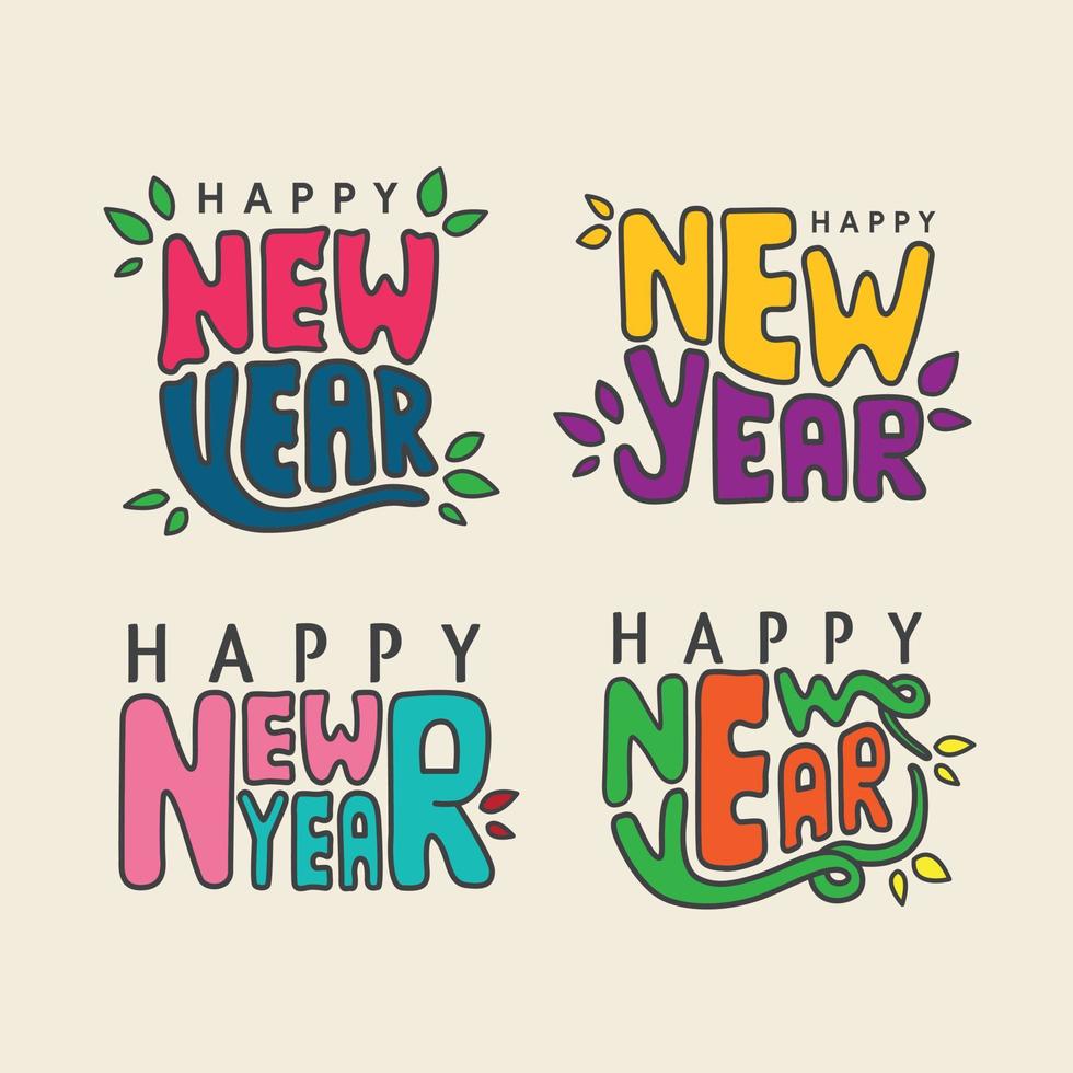 letras desenhadas à mão de tipografia colorida feliz ano novo 2020, vetoriais editáveis vetor