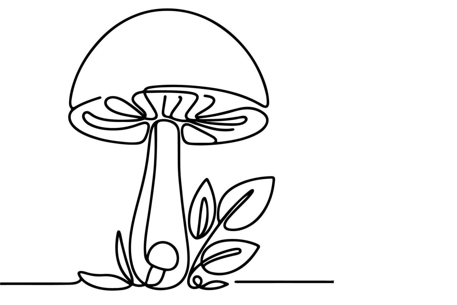 ai gerado contínuo 1 Preto linha desenhando cogumelo esboço rabisco vetor ilustração