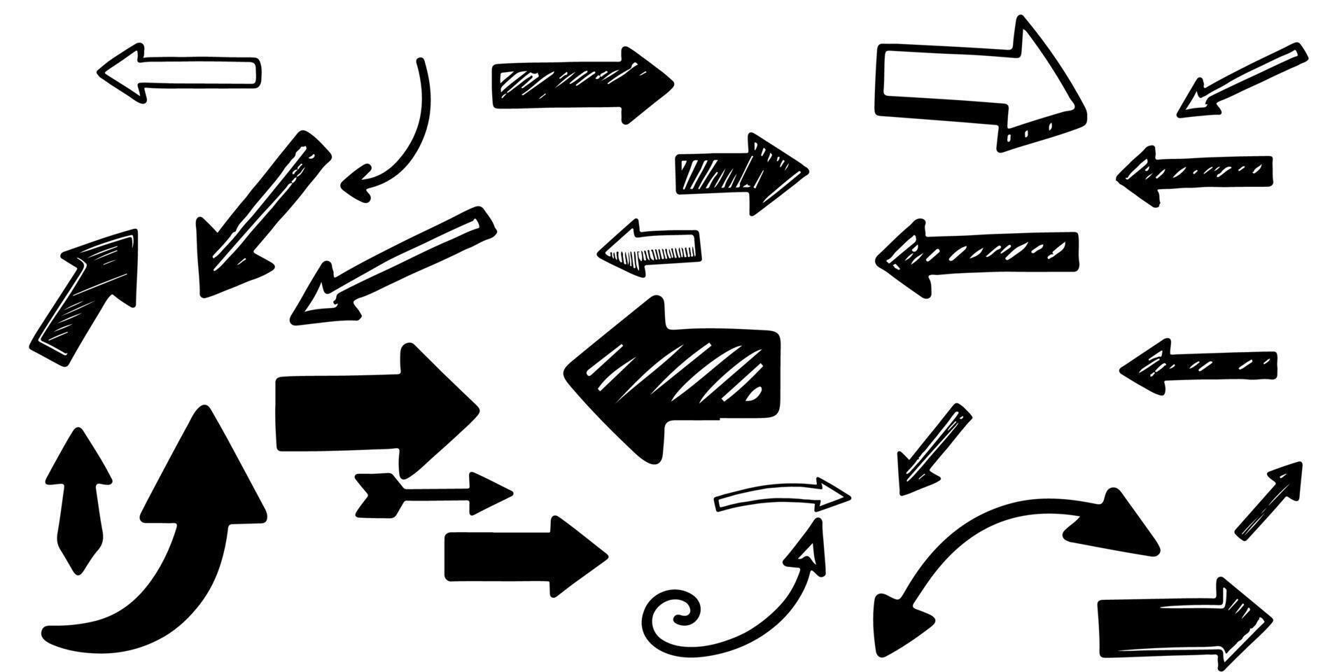 ai gerado mão desenhado curvado Setas; flechas Projeto elementos do rabisco linhas esboço rabisco vetor ilustração