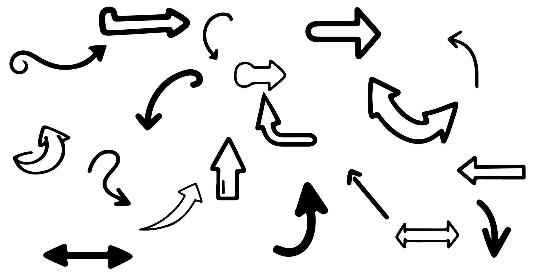 ai gerado mão desenhado curvado Setas; flechas Projeto elementos do rabisco linhas esboço rabisco vetor ilustração