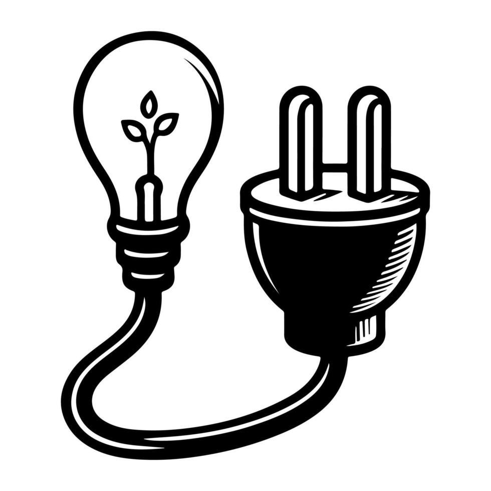 ai gerado contínuo 1 linha desenhando elétrico plugue e eletricidade luz placa ícone esboço rabisco vetor ilustração em branco fundo