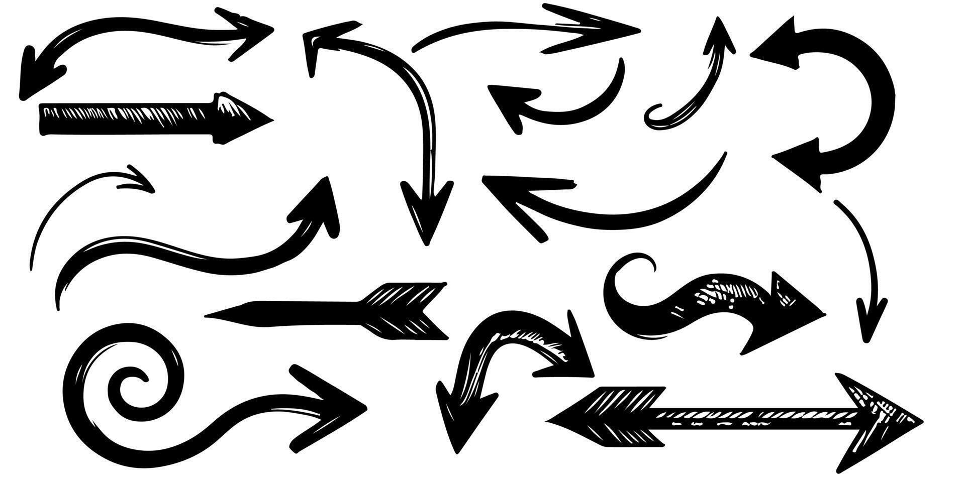 ai gerado mão desenhado curvado Setas; flechas Projeto elementos do rabisco linhas esboço rabisco vetor ilustração