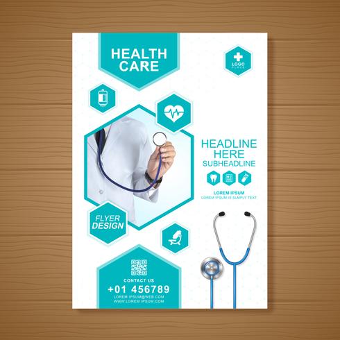 Cobertura de cuidados de saúde a4 modelo de design para um relatório e folheto médico design, folheto, decoração de folhetos para impressão e apresentação de ilustração vetorial vetor