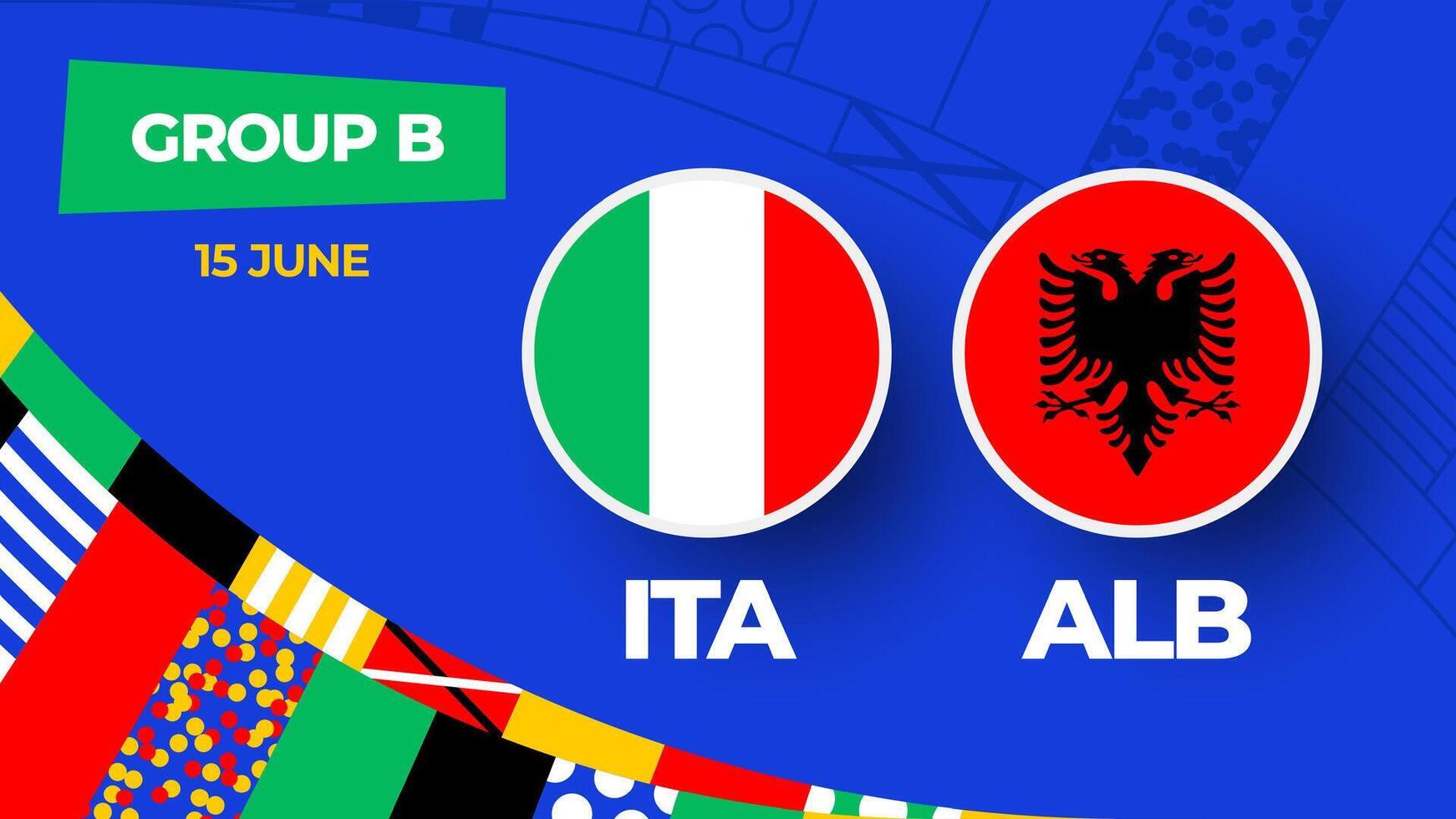 Itália vs Albânia futebol 2024 Combine contra. 2024 grupo etapa campeonato Combine versus equipes introdução esporte fundo, campeonato concorrência vetor