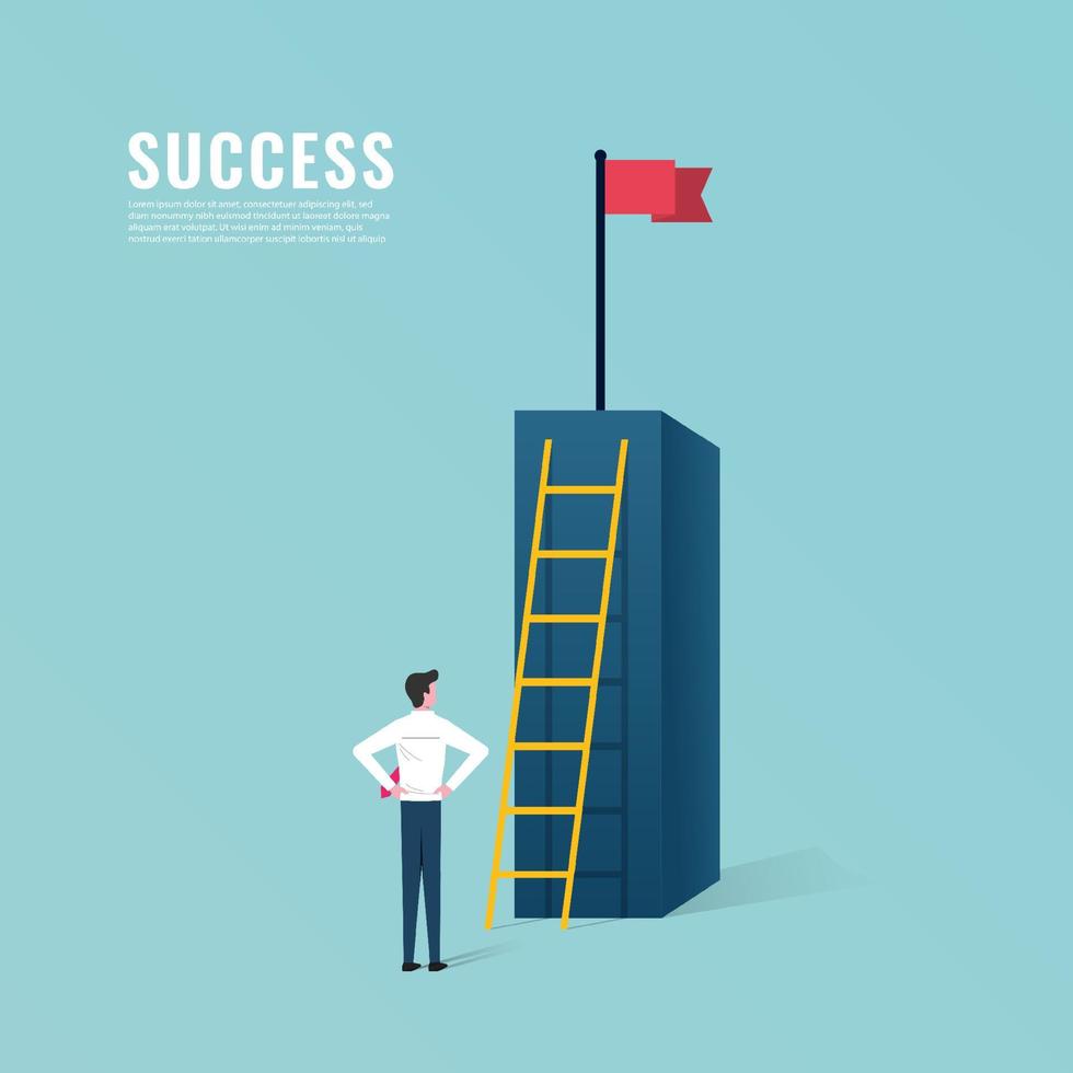 escada para o conceito de sucesso com o empresário indo para o topo. ilustração vetorial vetor