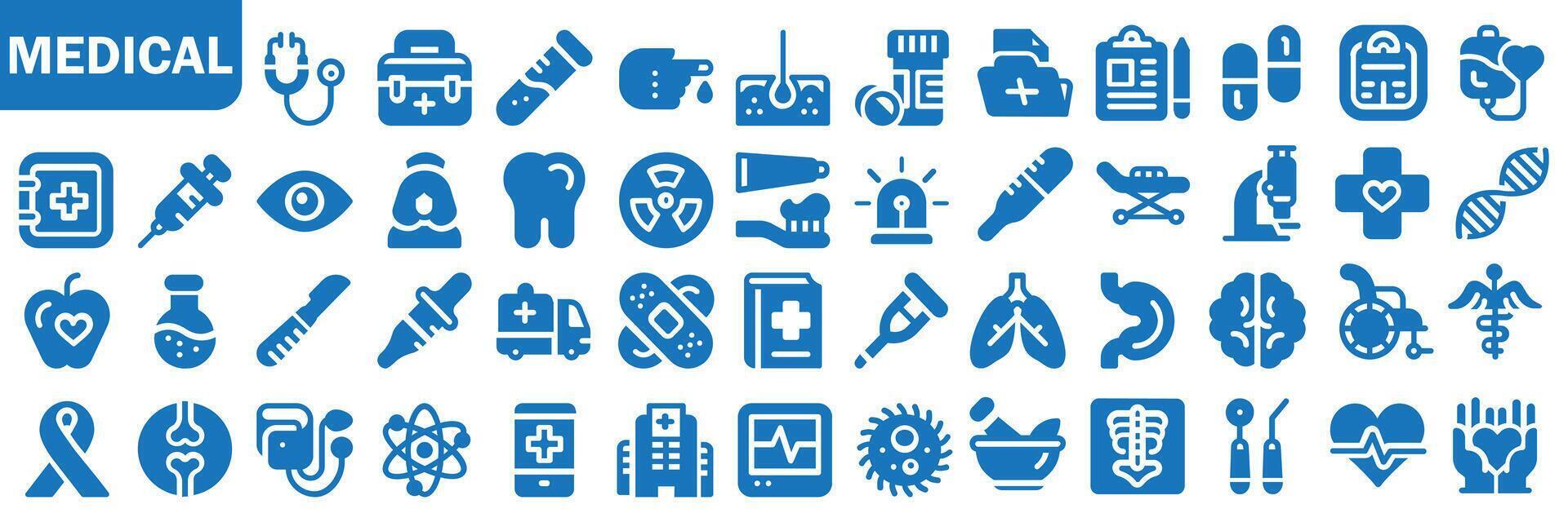 coleção do médico ícones. remédio e cuidados de saúde ícones definir. coleção do médico símbolos. eps 10 vetor