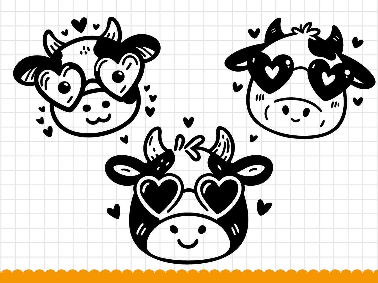 fofa vaca rabisco face. esboço ilustração. vetor