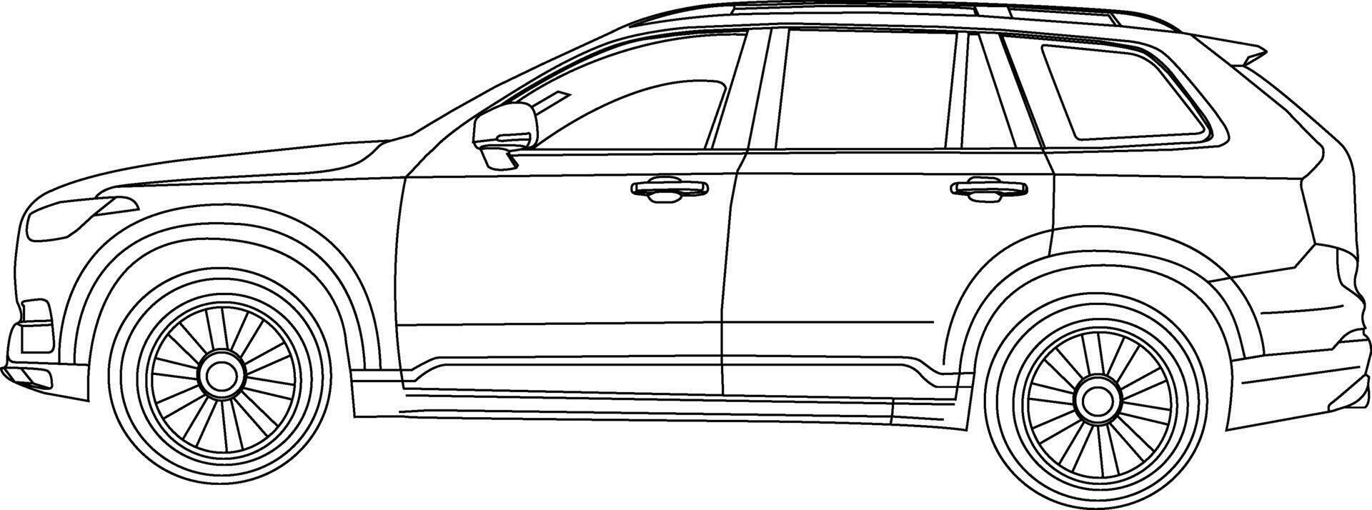 1 linha desenhando carro e esboço em a branco fundo vetor