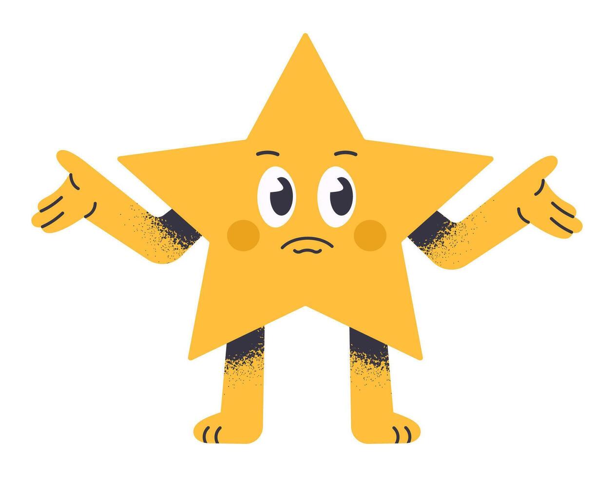 engraçado Estrela personagem. geométrico quadrinho mascote, engraçado amarelo Estrela forma com confusão emoção plano ilustração. fofa Estrela mascote com engraçado face vetor