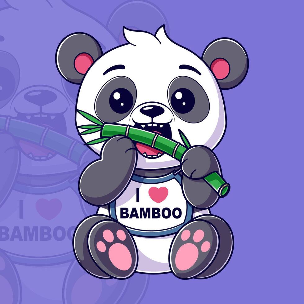 fofa panda comendo uma peça do bambu vetor