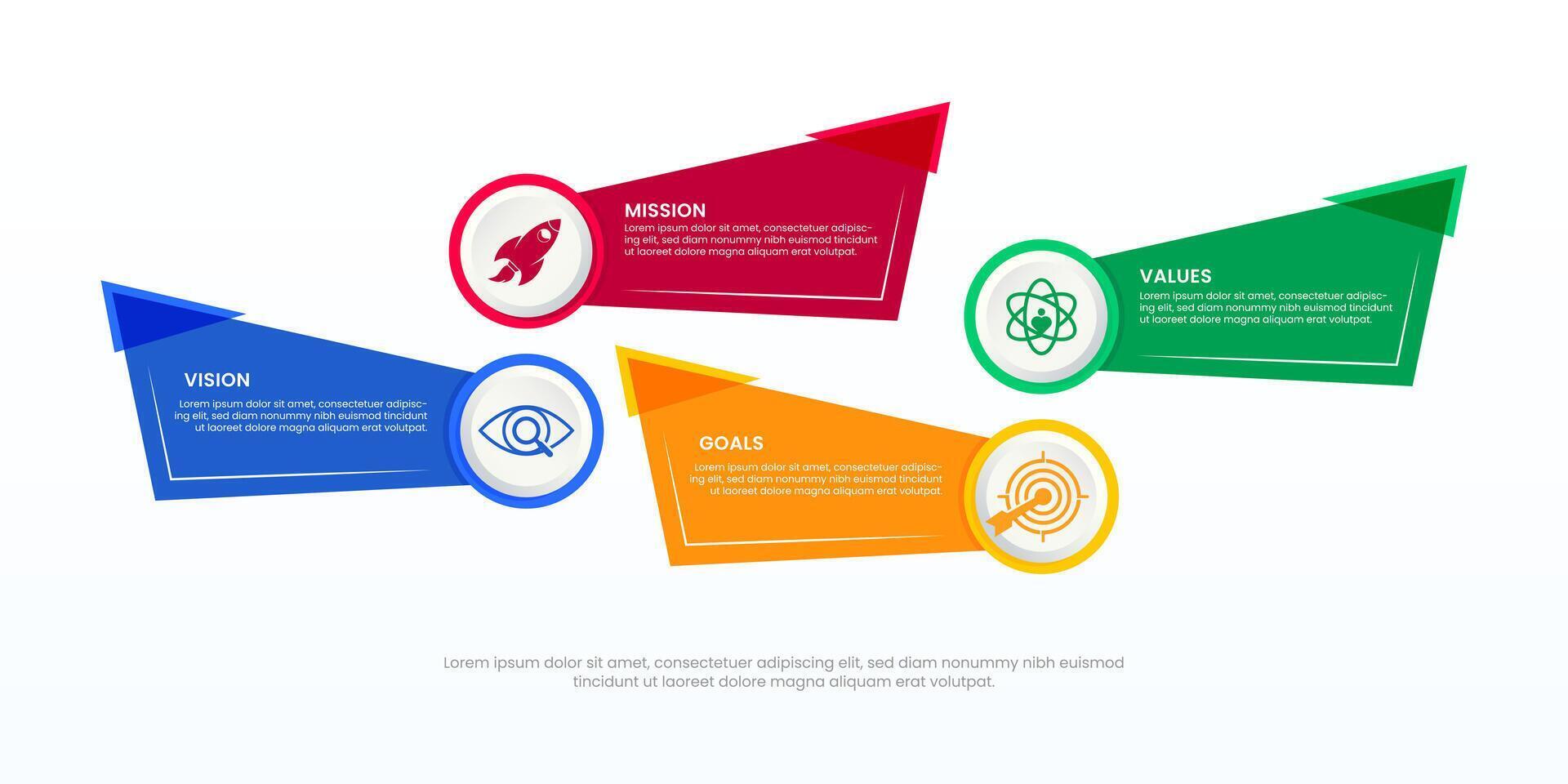 missão visão valores infográfico bandeira modelo companhia objetivo infográfico Projeto com plano ícone vetor