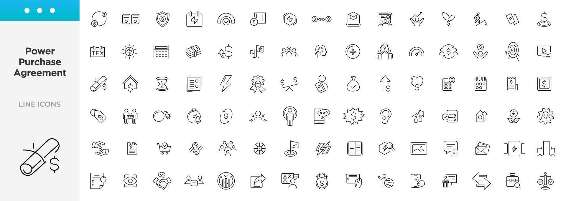 poder compra acordo linear ícones definir. ui ícone conjunto dentro plano linha Projeto. fino esboço ícones pacote. vetor