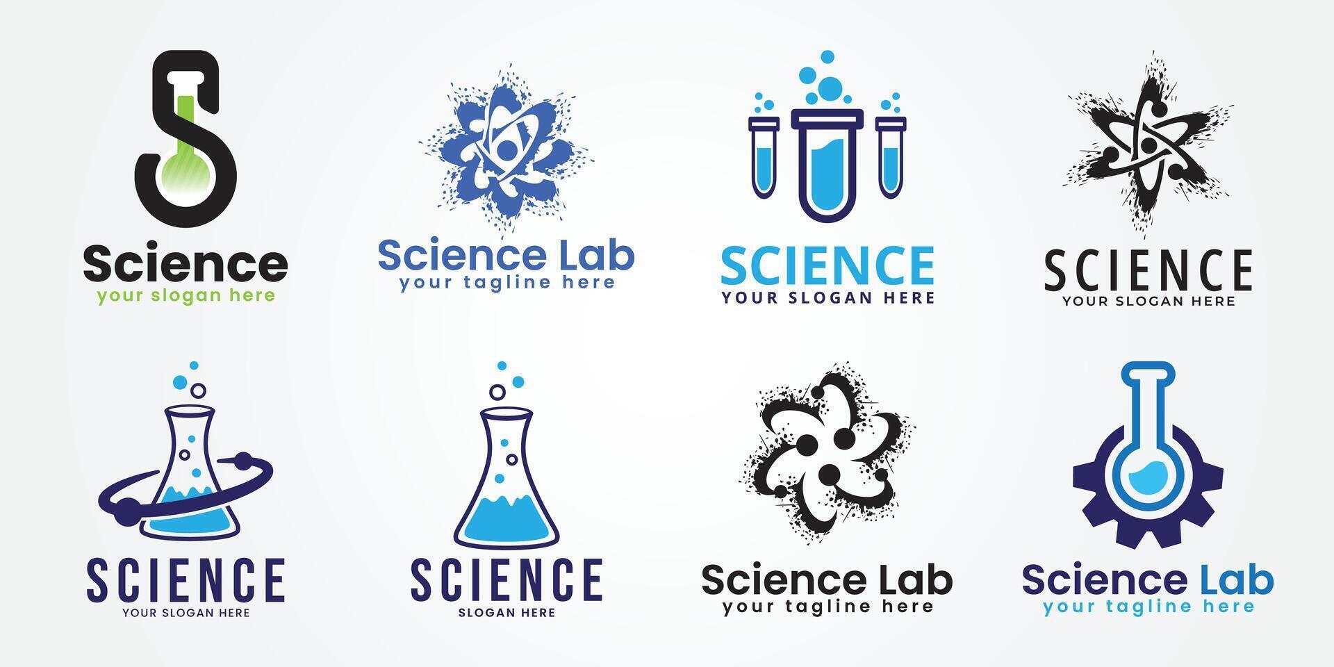 conjunto agrupar Ciência planeta logotipo dignar ícone modelo com laboratório ilustração vetor