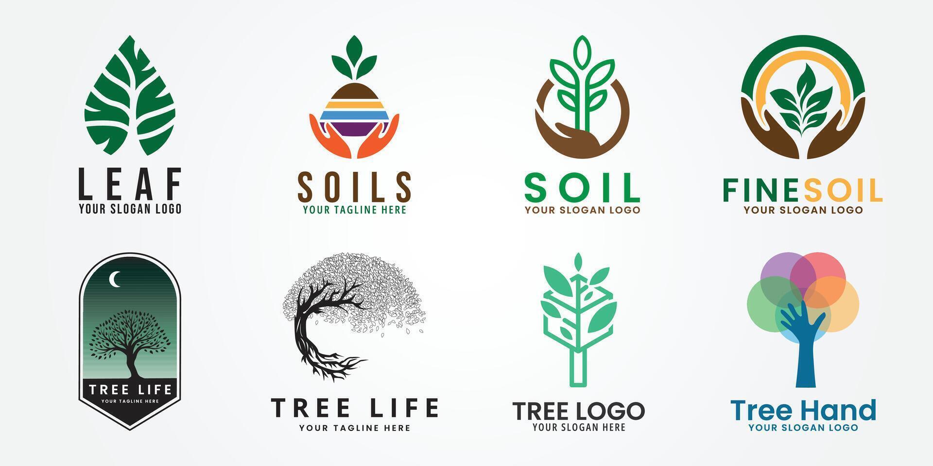 conjunto agrupar solo logotipo ícone Projeto inspiração com folha e mão ilustração vetor