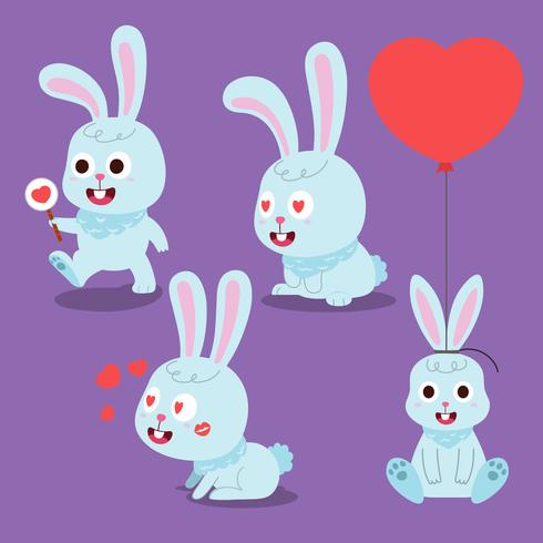 Coelho dos desenhos animados. Animais de estimação de coelhos, coelhinhos da Páscoa e plush little spring coelho animal de estimação isolado vector conjunto de ilustração