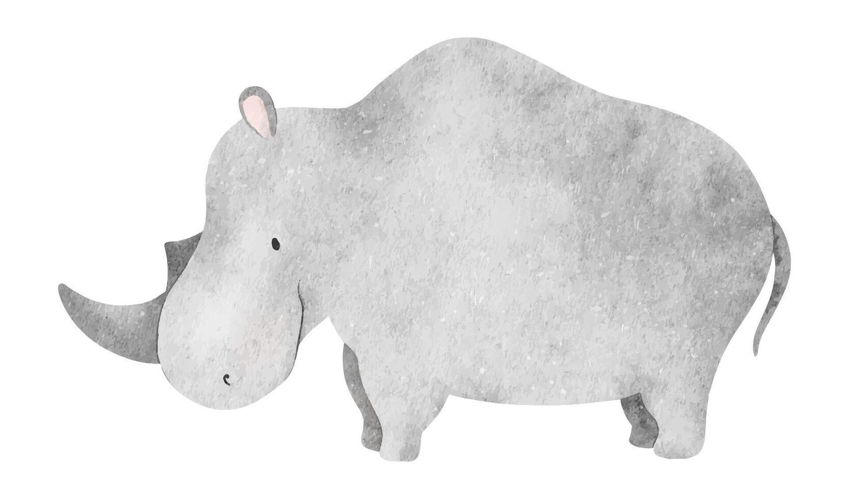 fofa bebê rinoceronte. isolado mão desenhado aguarela ilustração do africano animal. criança jardim zoológico. para Projeto bebê banho, cartões, cartazes, criança bens e quartos vetor
