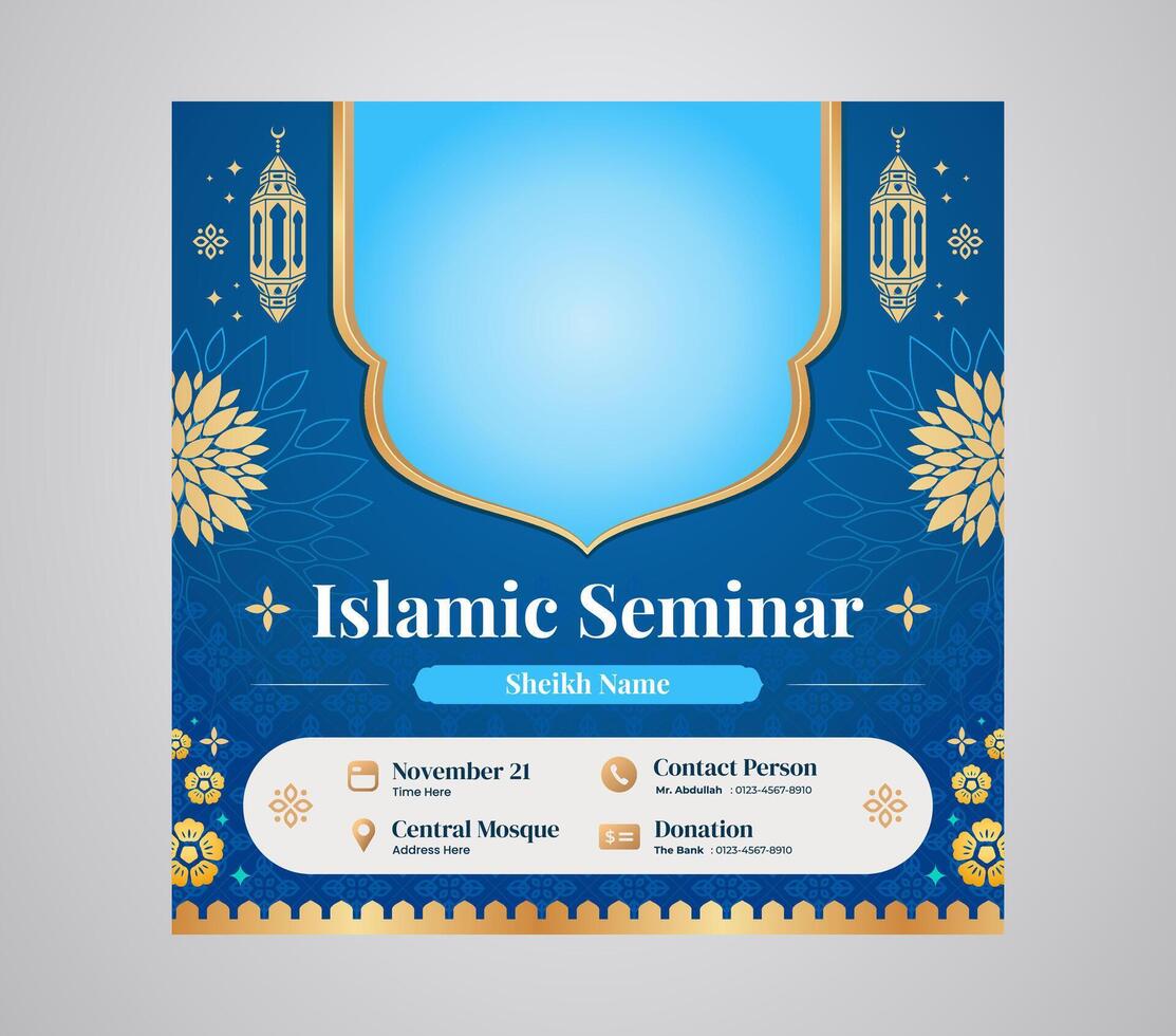 azul islâmico seminário e webinar social meios de comunicação postar alimentação postar Projeto modelo para islâmico ensino e palestra vetor