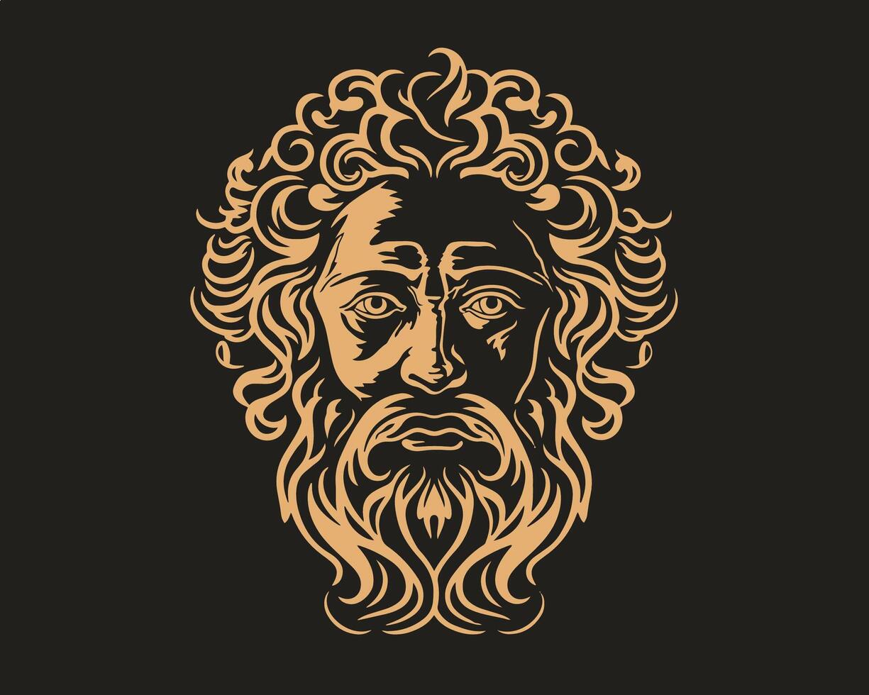 a ouro antigo grego homem com encaracolado cabelo e uma barba vetor