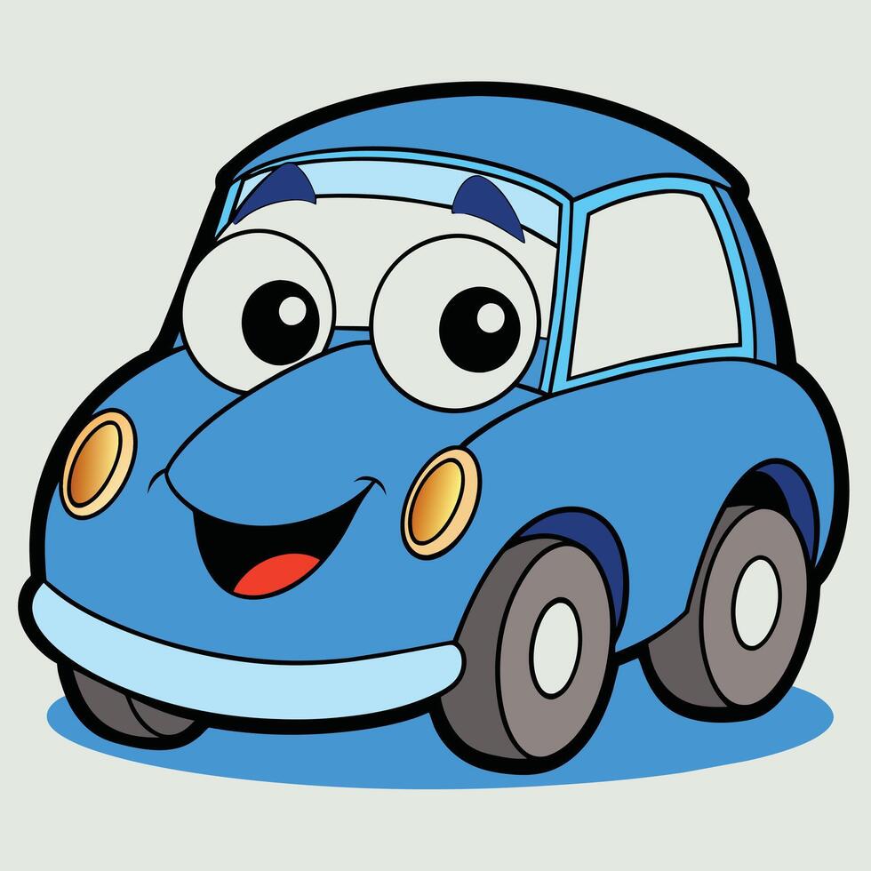 azul carro emoticon engraçado carro face personagem sorrisos ícones ilustração vetor