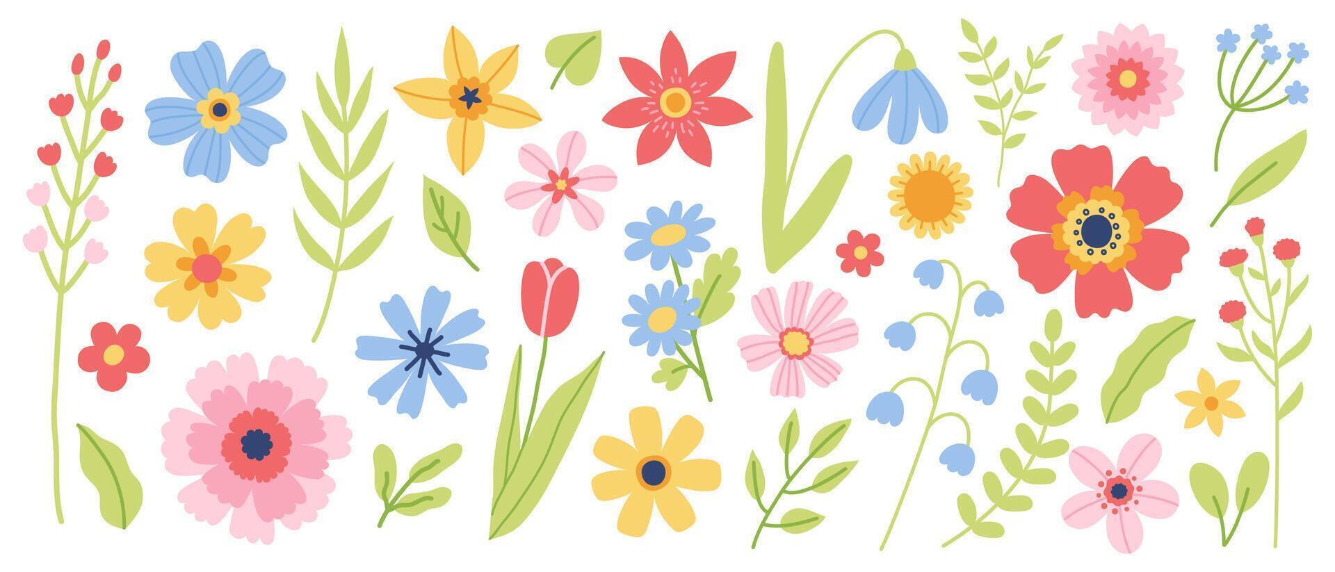 conjunto do flores e floral elementos. plano ilustração para cumprimento cartão ou convite Projeto. vetor
