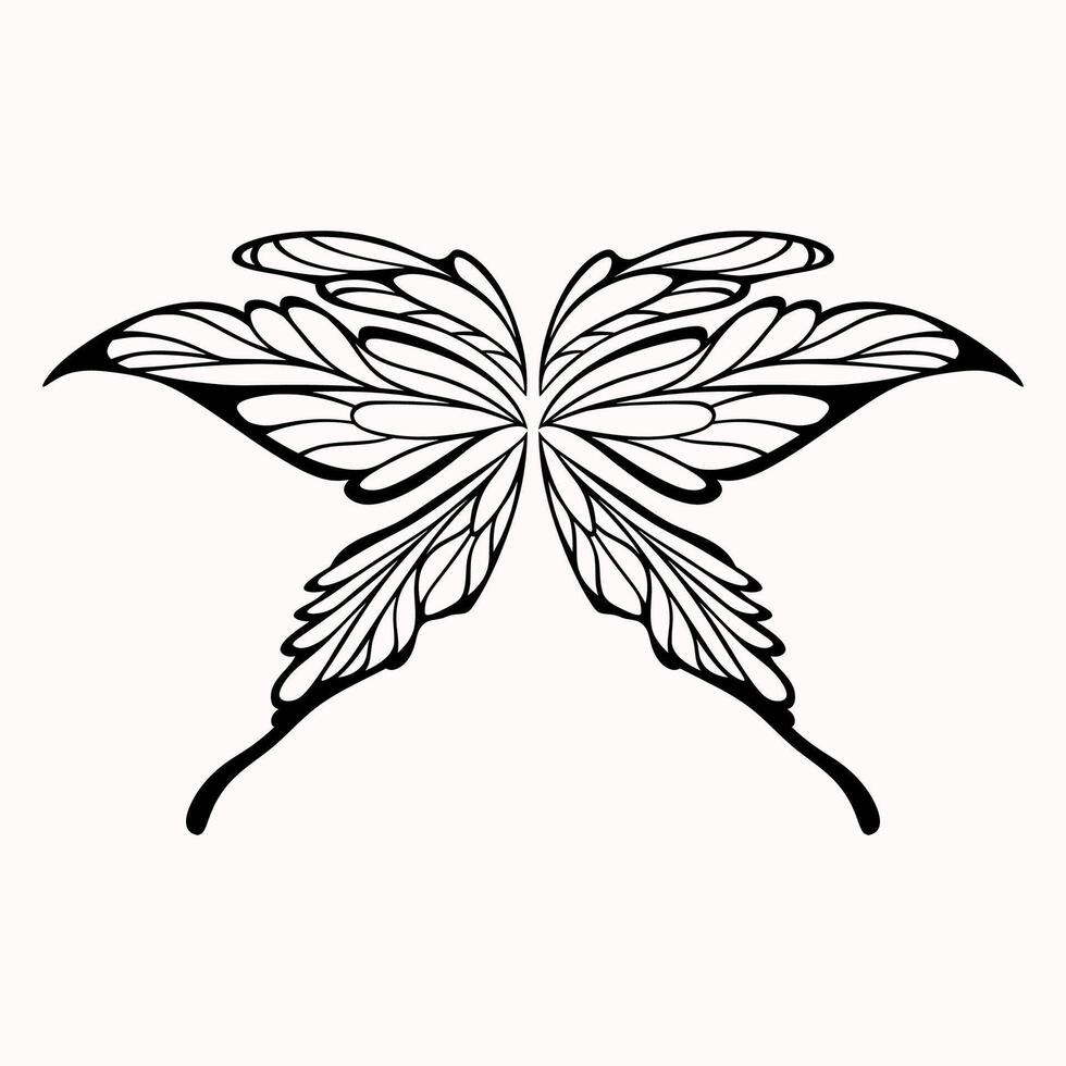 Prêmio , detalhado linha arte tatuagem do uma par do borboleta asas vetor
