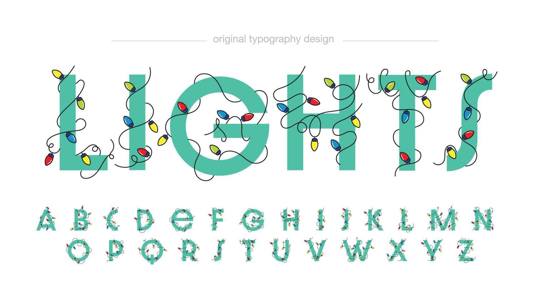 luzes decorativas coloridas letras de tipografia de natal vetor