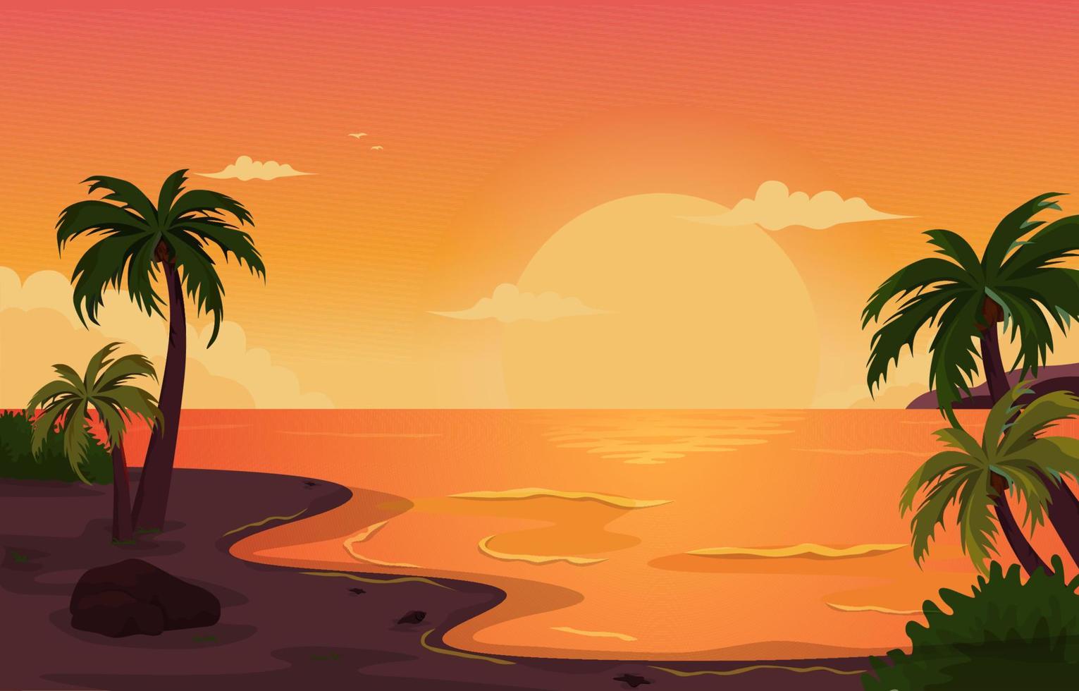 ilustração vetorial tropical lindo pôr do sol praia mar férias férias vetor