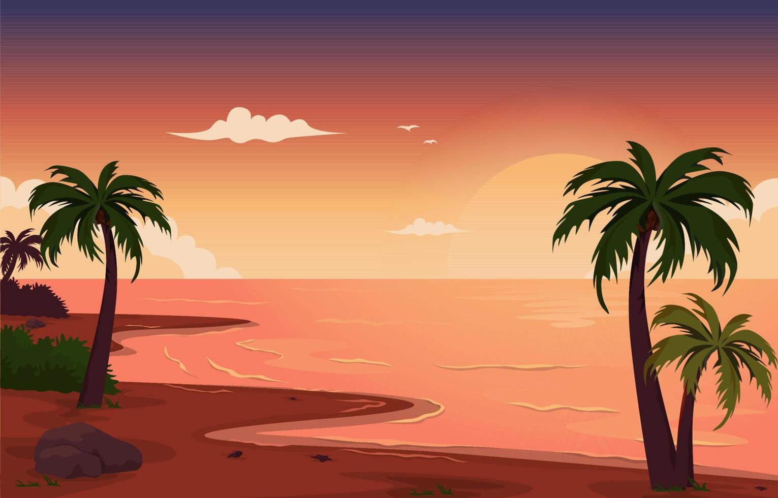ilustração vetorial tropical lindo pôr do sol praia mar férias férias vetor