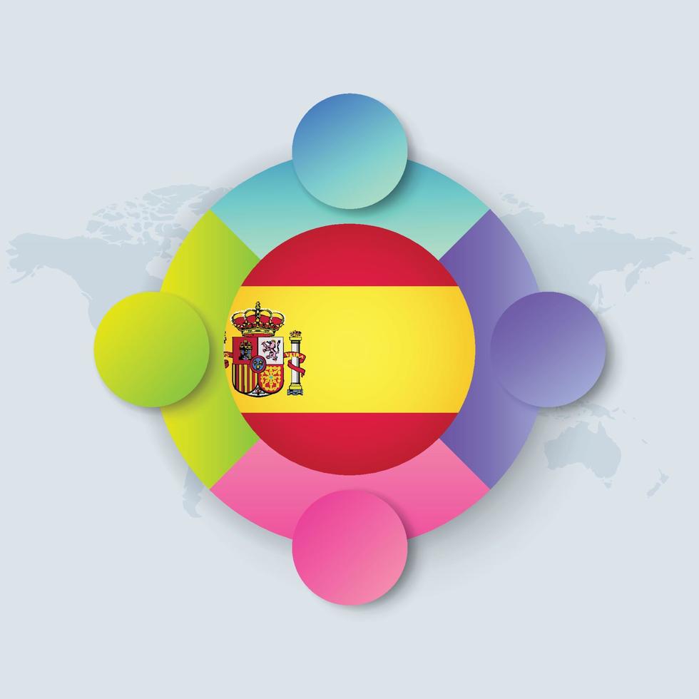 Bandeira da Espanha com desenho infográfico isolado no mapa mundial vetor