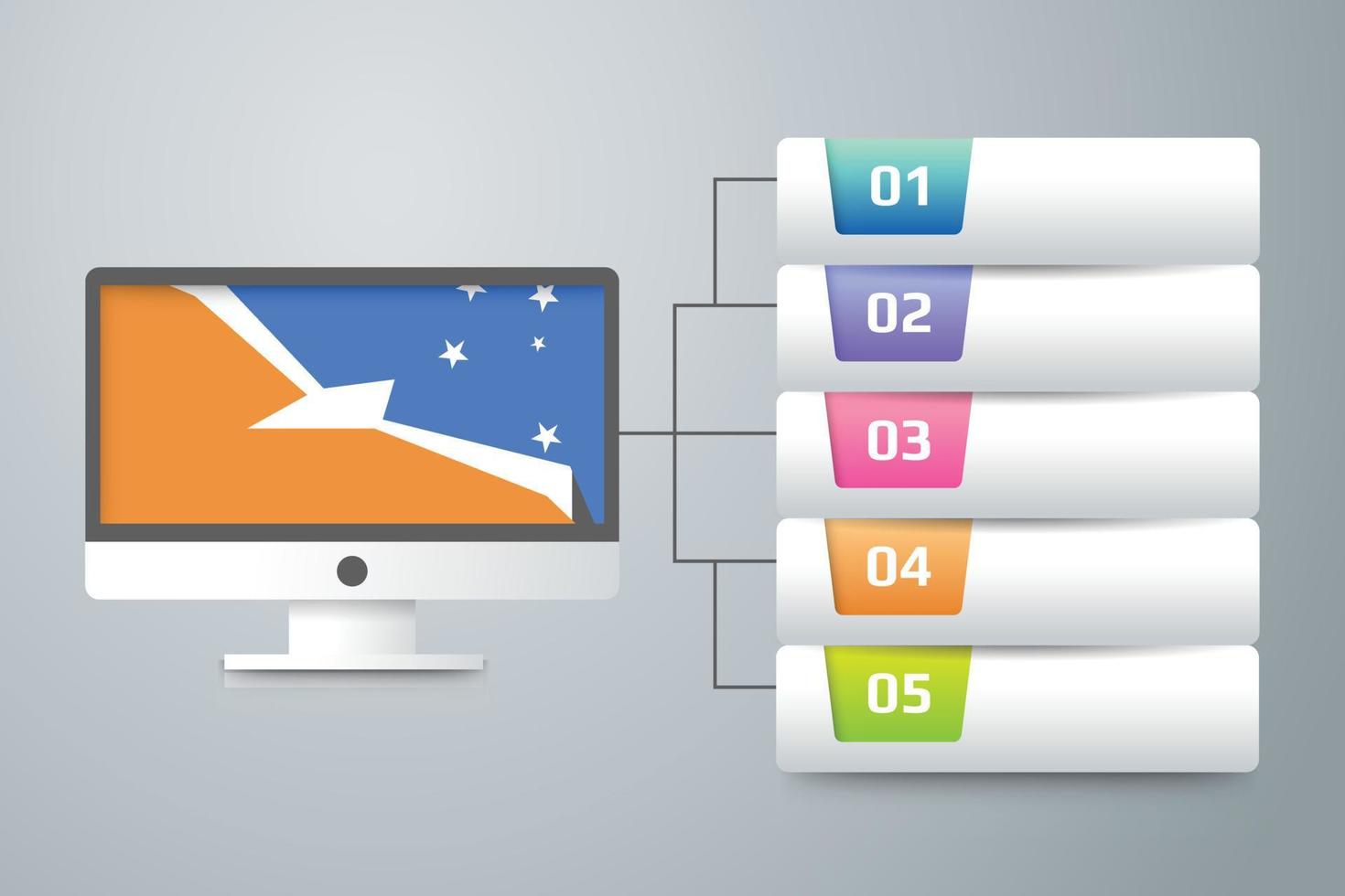 bandeira da tierra de fuego com design infográfico incorporado com monitor de computador vetor