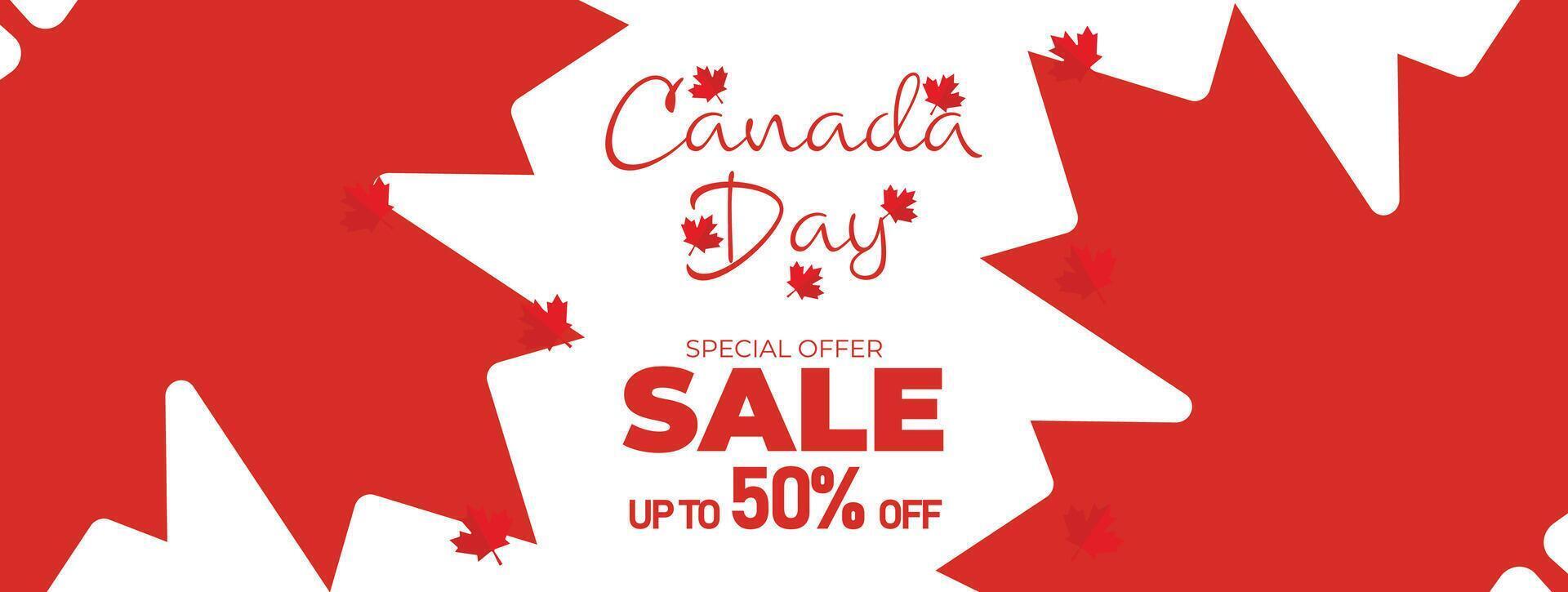 Canadá dia venda rede bandeira. feliz Canadá independência dia mega grande venda bandeira fundo ilustração. Canadá dia final de semana promoção desconto bandeira. primeiro do Julho feriado especial oferta modelo vetor