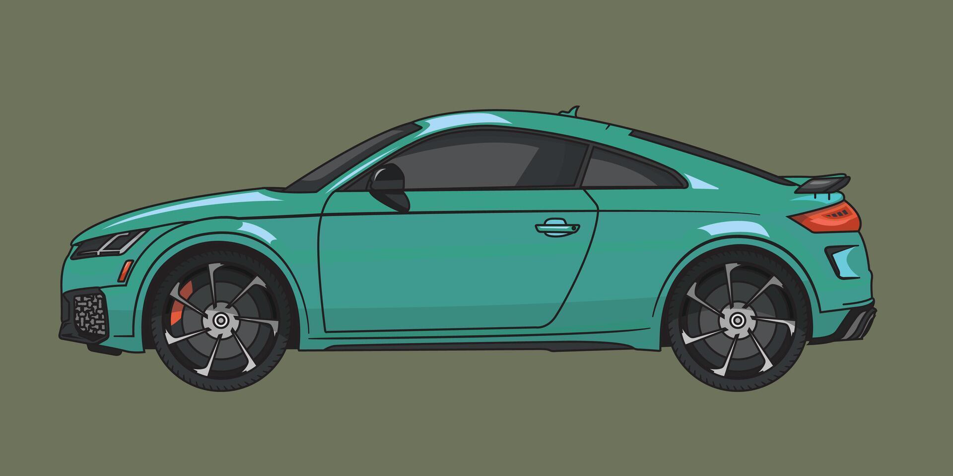 impressão realista Esportes sedan carro. lado visualizar. verde carro coberto dentro Preto. feroz cidade veículo vetor