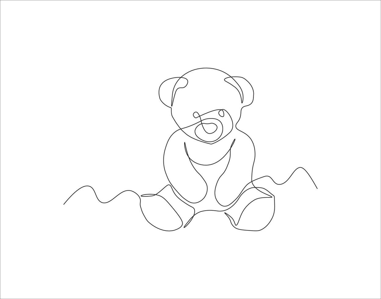 contínuo linha desenhando do Urso de pelúcia urso. 1 linha do Urso de pelúcia urso. boneca contínuo linha arte. editável contorno. vetor