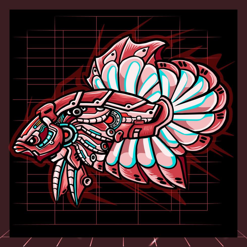 peixe betta mecha robô mascote. design de logotipo esportivo vetor