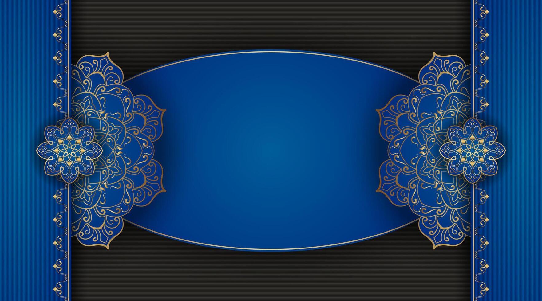 azul fundo, com ouro mandala enfeites vetor