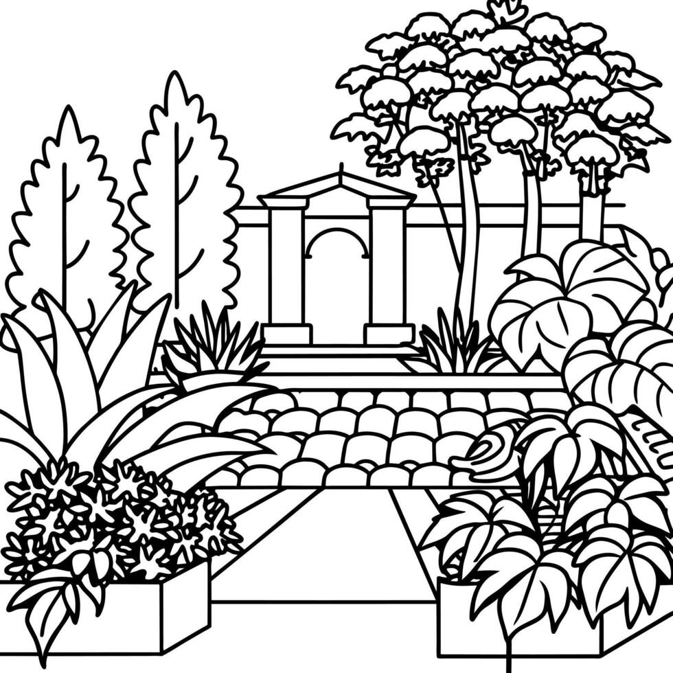 jardim esboço ilustração digital coloração livro página linha arte desenhando vetor