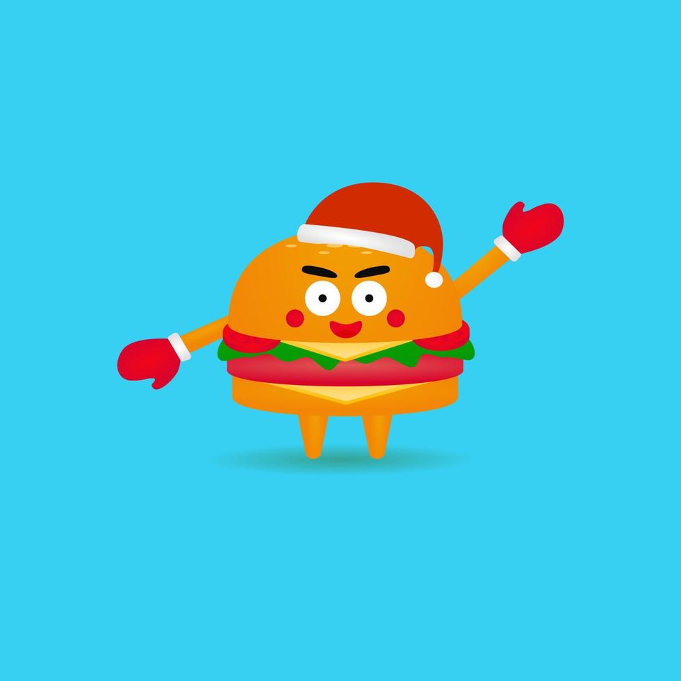 ilustração do mascote do personagem do hambúrguer bonito do dia de Natal. desenho vetorial vetor