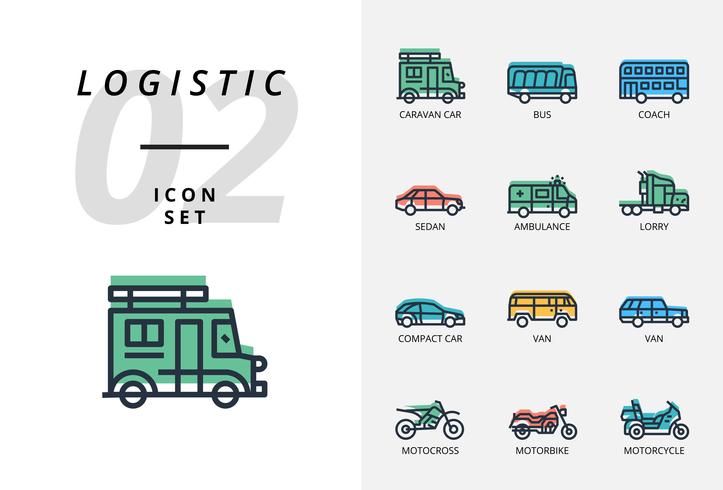 Pacote de ícones para logística, entrega drone, destino, manter seco, logística global, casa, compra, seguro, tempo de entrega, proteger, entrega, seguro, trole. vetor