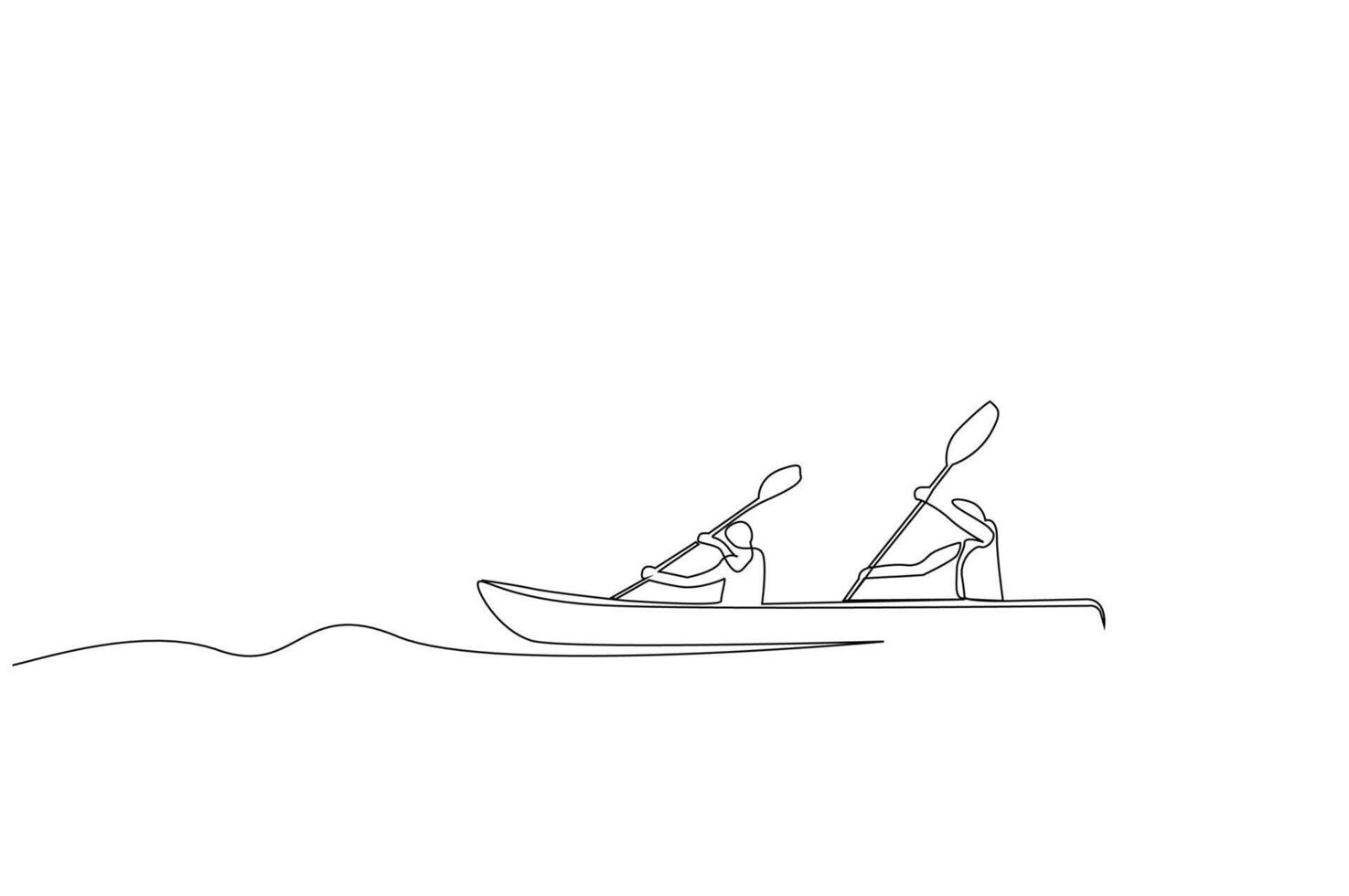 caiaque canoa barco pessoas esporte juntos atividade ao ar livre 1 linha arte Projeto vetor