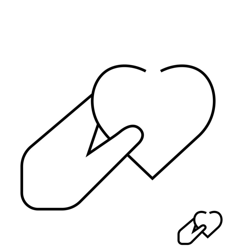 humano mão coração saúde amor dar doar linha ícone placa editável vetor
