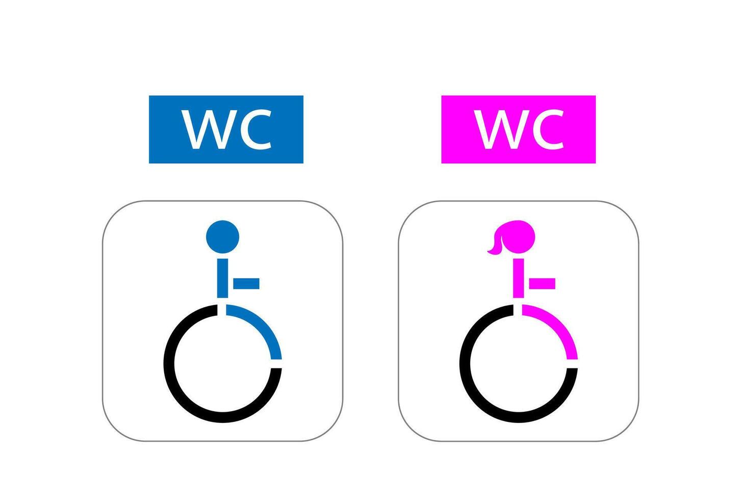 Desativado cadeira de rodas mulher homem banheiro placa ícone Projeto vetor
