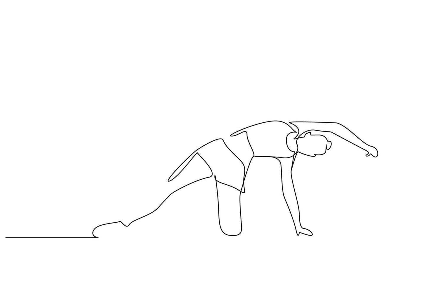 jovem em forma mulher pilates esporte atividade poses cheio corpo comprimento 1 linha arte Projeto vetor