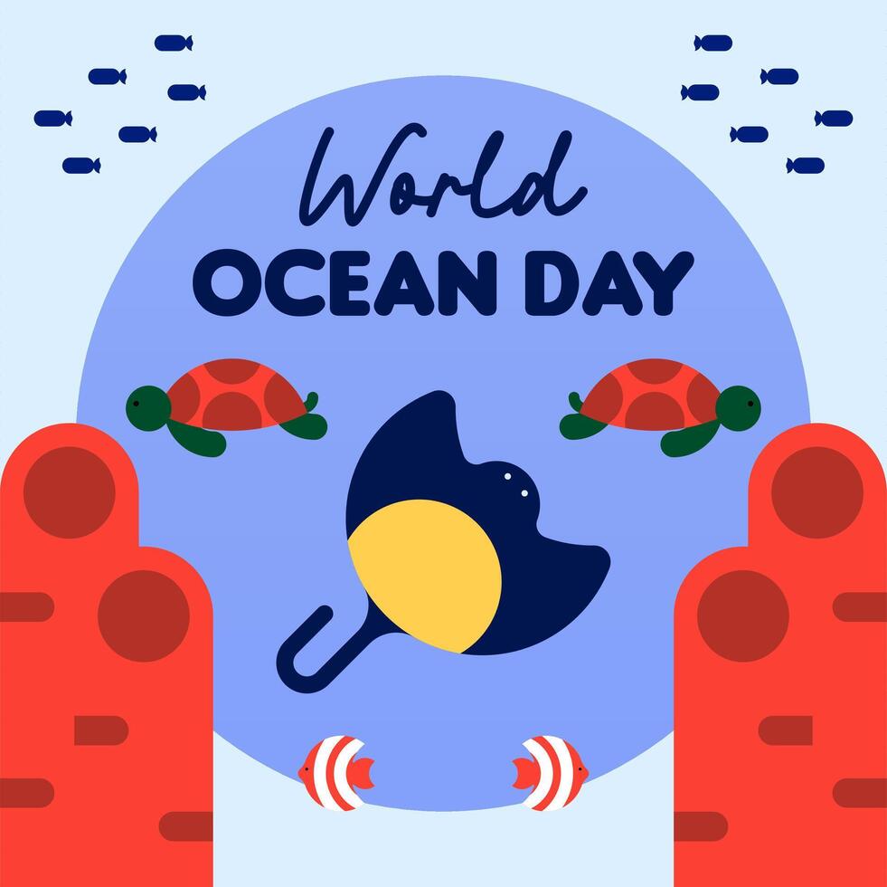 folheto modelo para mundo oceanos dia celebração vetor