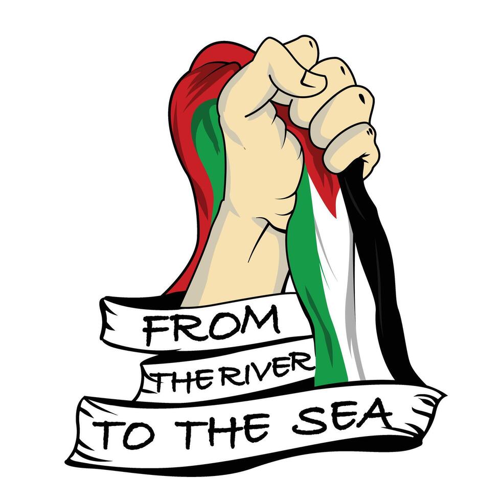 mão segurando Palestina bandeira. a partir de a rio para a mar, isto slogan significa livre Palestina vetor